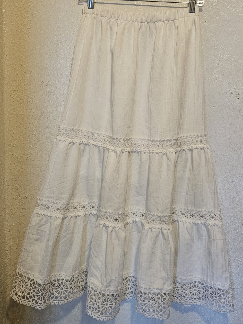 Boho White Eyelet Lace Maxi Skirt - Women's